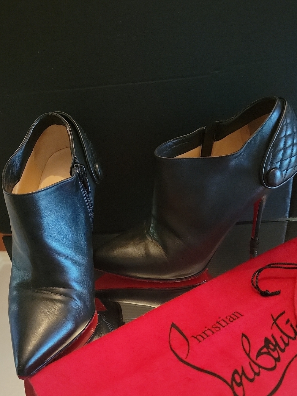 Christian Louboutin Black Kid Leather The Huguette Booties Sz 36.5 120 Heel